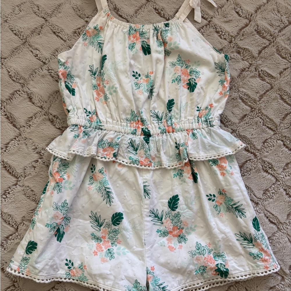 Janie and Jack White and Green Floral Romper
